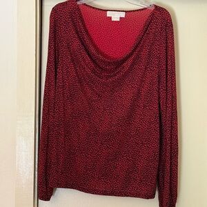 Michael Kors Red and Black Leopard-Print Cowl Neck Sweater